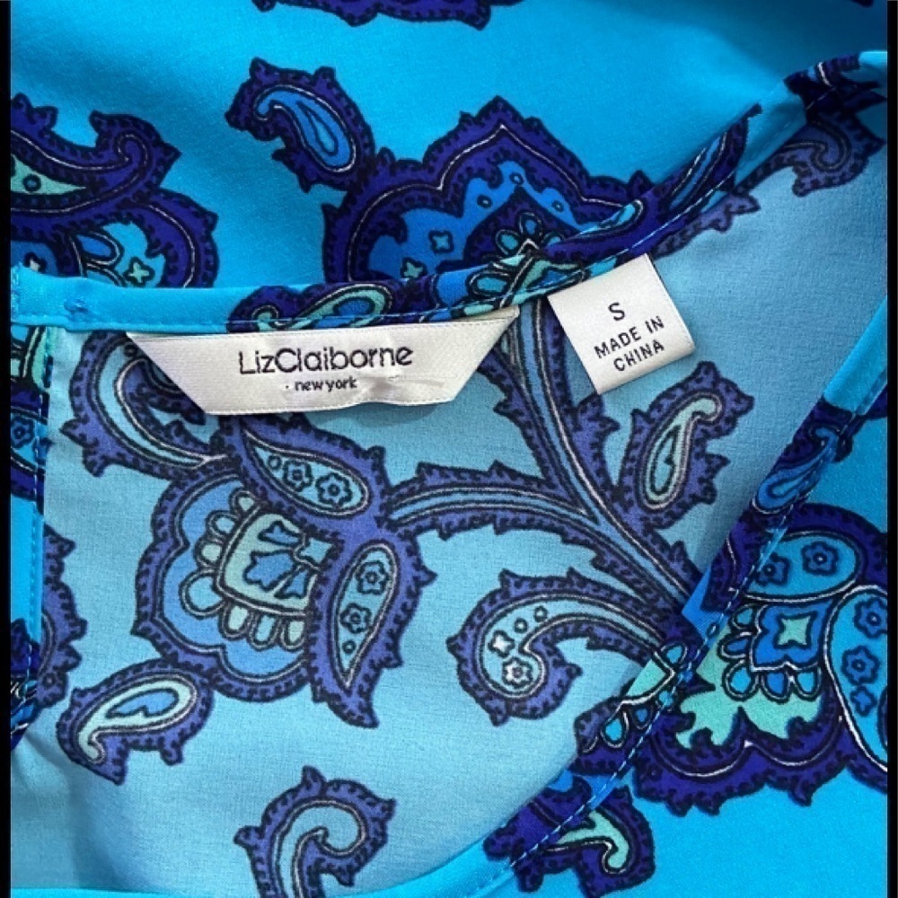 🌻LizClaiborne NY Blue Top Tunic Blouse Sz Small - Picture 7 of 7